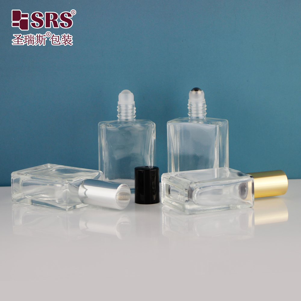 Custom 15ml Flat Shoulder Square Shaped Glass Roll On Perfume Oil Bottle 1/2 oz