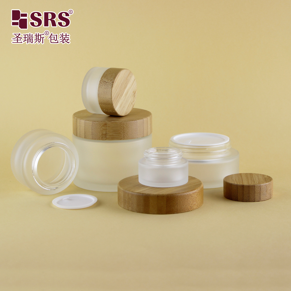 Luxury Body Scrub Containers Glass Jar with Natural Bamboo Lid 15g 30g 50g 100g 200g for Skin Care Use