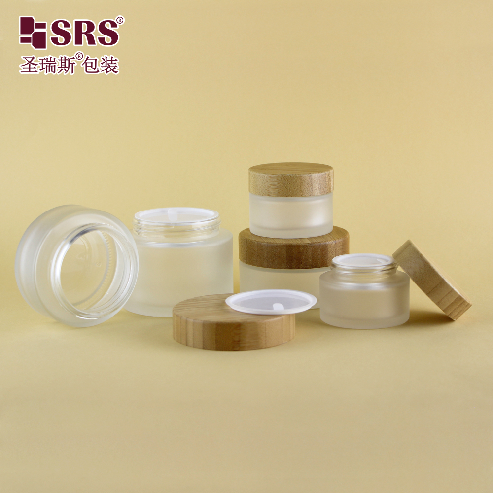 Luxury Body Scrub Containers Glass Jar with Natural Bamboo Lid 15g 30g 50g 100g 200g for Skin Care Use