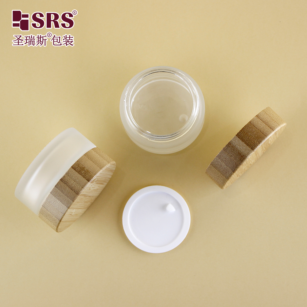 Luxury Body Scrub Containers Glass Jar with Natural Bamboo Lid 15g 30g 50g 100g 200g for Skin Care Use