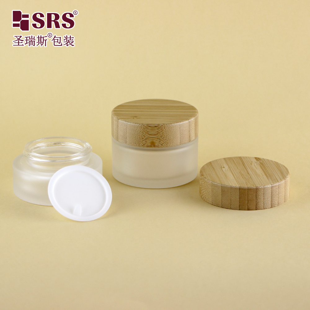 Luxury Body Scrub Containers Glass Jar with Natural Bamboo Lid 15g 30g 50g 100g 200g for Skin Care Use