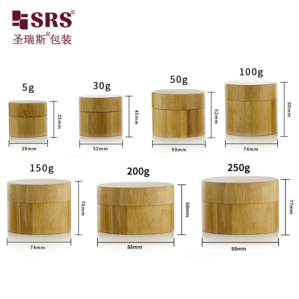 Wholesale RTS 50ml Empty Bamboo Cosmetic Cream Jar With PP Plastic Inner Pot