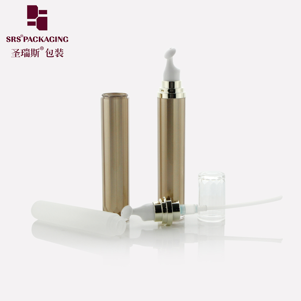 SRS Wholesale 15ml Plastic Eye Cream Acrylic Airless Bottle With Massage Head Applicator Roll On Eye Serum Cream Bottle