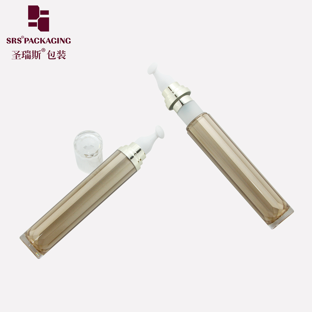 SRS Wholesale 15ml Plastic Eye Cream Acrylic Airless Bottle With Massage Head Applicator Roll On Eye Serum Cream Bottle