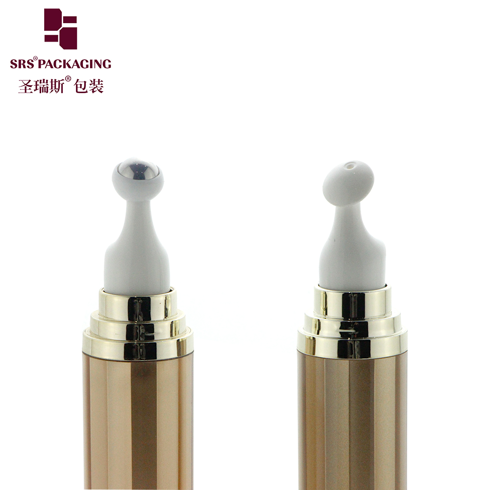 SRS Wholesale 15ml Plastic Eye Cream Acrylic Airless Bottle With Massage Head Applicator Roll On Eye Serum Cream Bottle