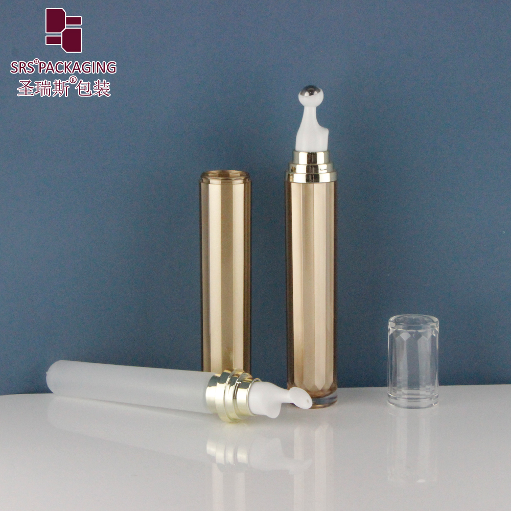 SRS Wholesale 15ml Plastic Eye Cream Acrylic Airless Bottle With Massage Head Applicator Roll On Eye Serum Cream Bottle