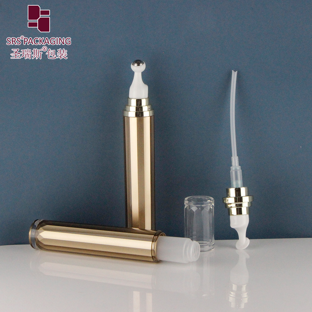 SRS Wholesale 15ml Plastic Eye Cream Acrylic Airless Bottle With Massage Head Applicator Roll On Eye Serum Cream Bottle