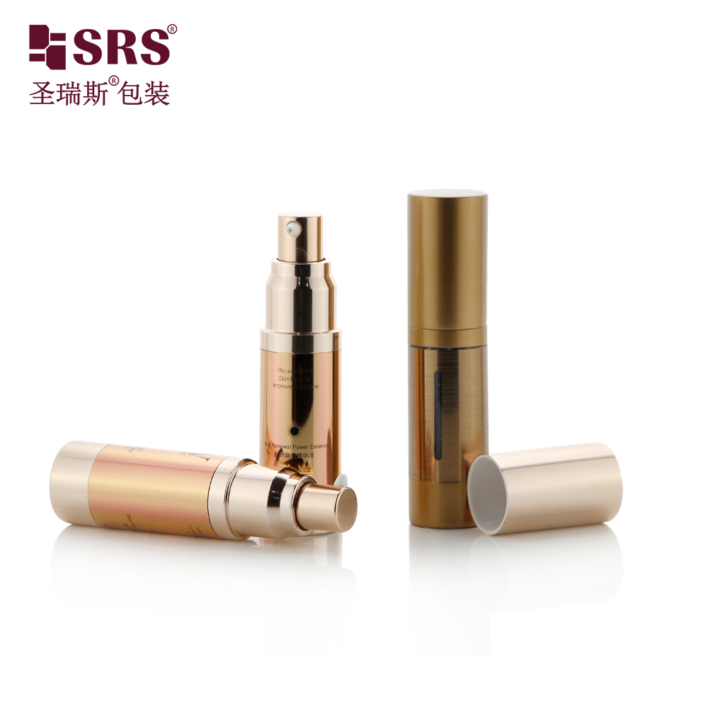 Empty glod metal cosmetic packaging airless bottle aluminium 10ml 15ml 30ml 20ml custom color vacuum container