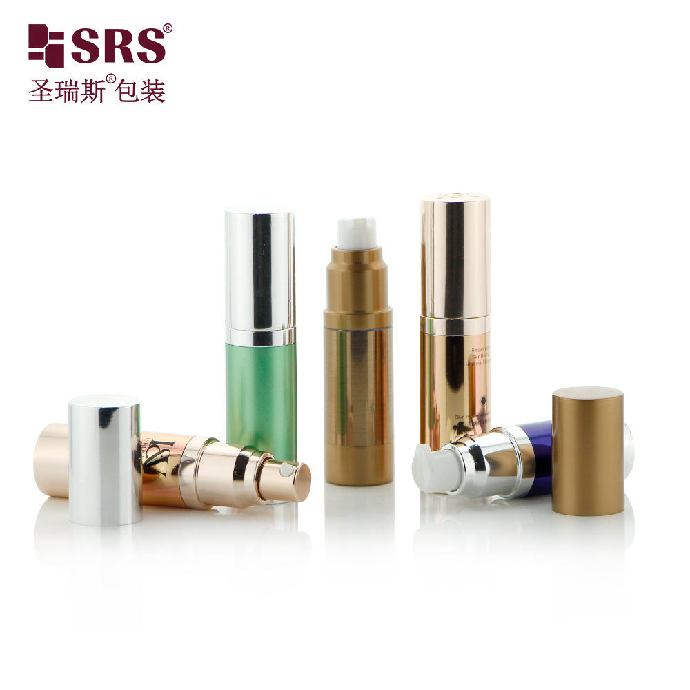 Empty glod metal cosmetic packaging airless bottle aluminium 10ml 15ml 30ml 20ml custom color vacuum container