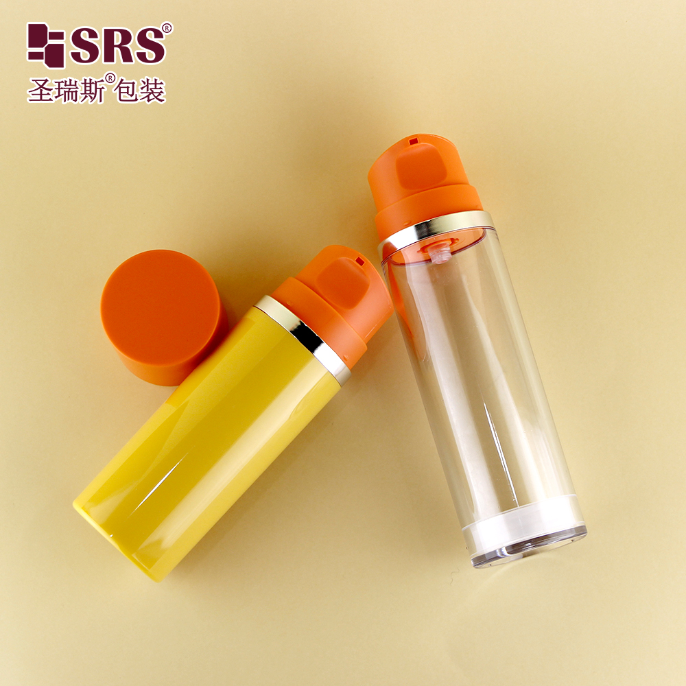 50ml 120ml 180ml Empty Plastic Bottle with Airless Pump Yellow Bottle with Orange Collar For Cosmetic Packaging