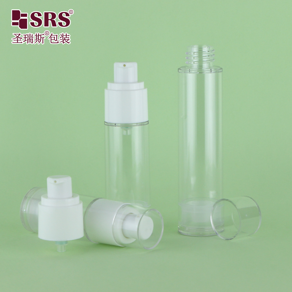 Customized Cosmetic Bottle 15ml 30ml 50ml AS Round Packaging Container Airless Pump Bottle