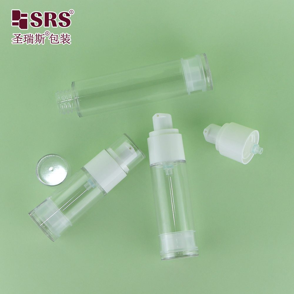 Customized Cosmetic Bottle 15ml 30ml 50ml AS Round Packaging Container Airless Pump Bottle