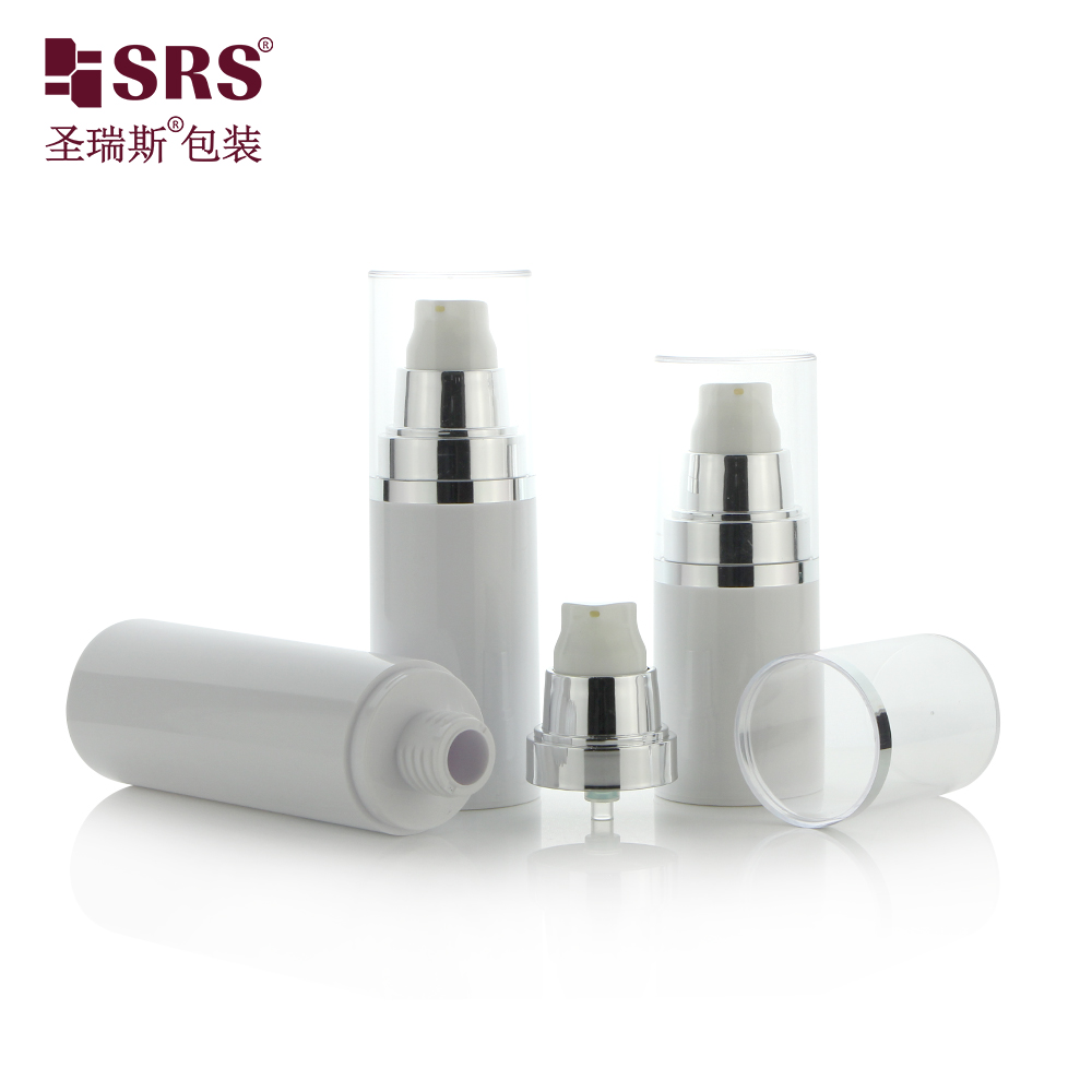 Cylindrical 30ml 50ml 60ml 80ml 100ml Custom White AS Plastic Refill  Airless Pump Bottle With Snap Lid