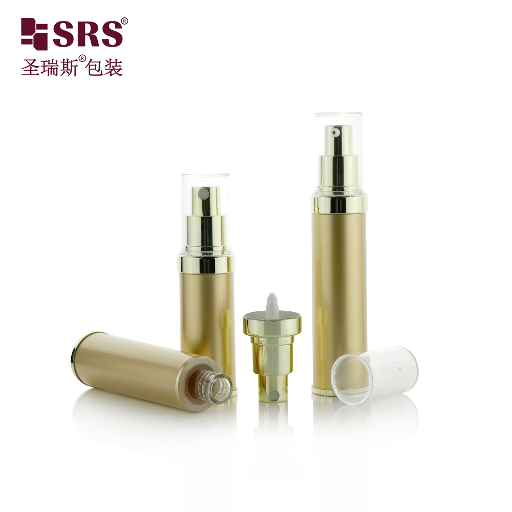 Custom matt gold color AS 20ml 30ml airless foundation plastic bottle