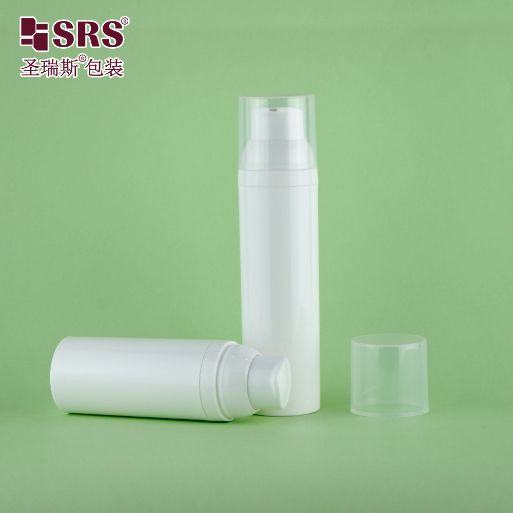 Competitive price 100% PCR plastic white PP airless pump plastic bottle 30ml 50ml 75ml 100ml