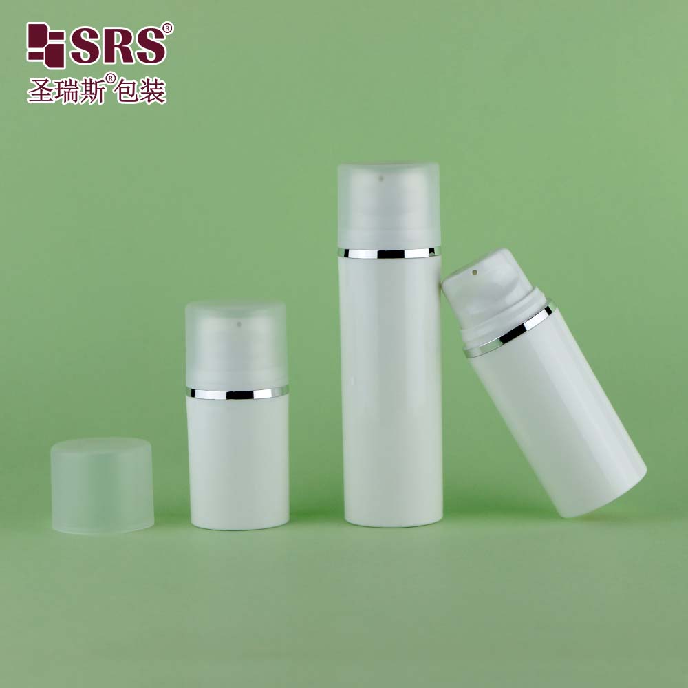 Glossy white plastic packaging 15ml 30ml luxury white airless bottle 50ml empty pump container