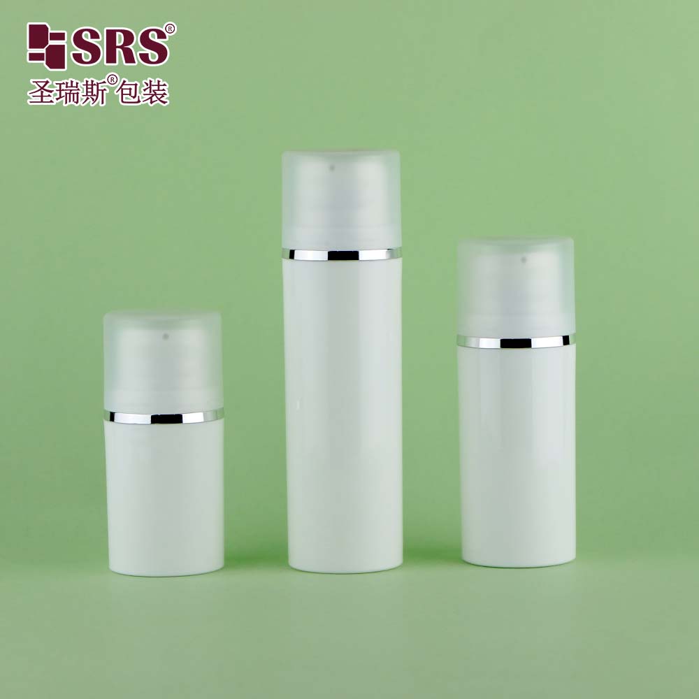 Glossy white plastic packaging 15ml 30ml luxury white airless bottle 50ml empty pump container