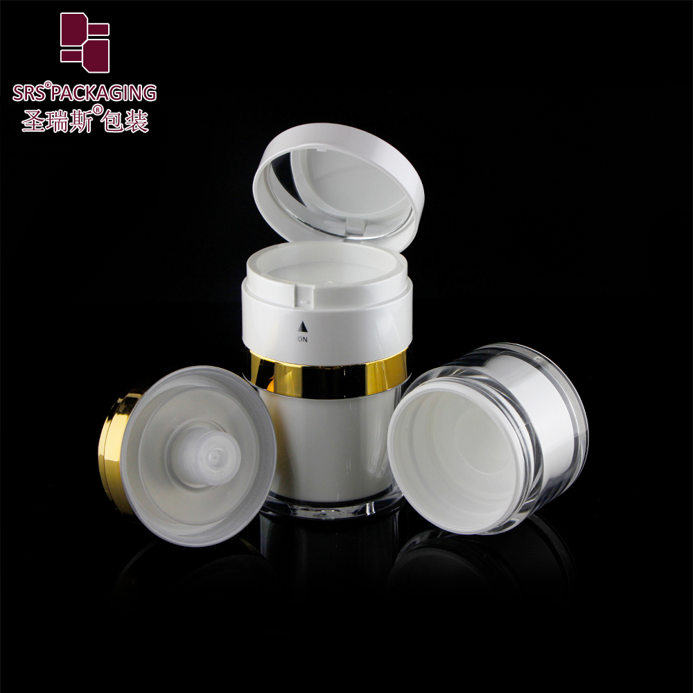 A102 Custom Round Acrylic Airless Pump Jar with Mirror Empty Cosmetic Make Up Foundation Jars 15ml 30ml