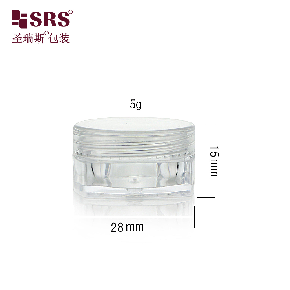 5g Empty Transparent PS Plastic Round Bottom Cosmetics Packing Cream Jar Colorful Cap