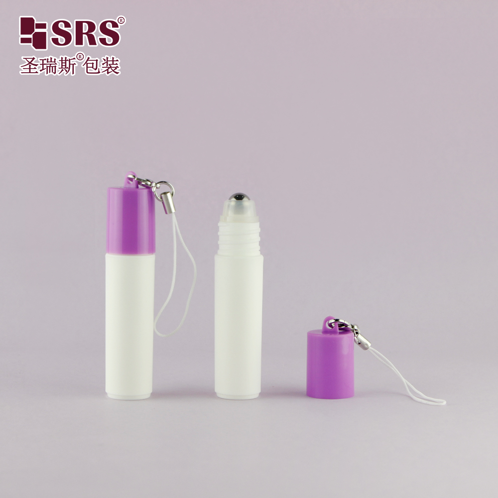 In Stock 5ml Portable Keychain White Plastic Roll On Bottle With Colorful Hook