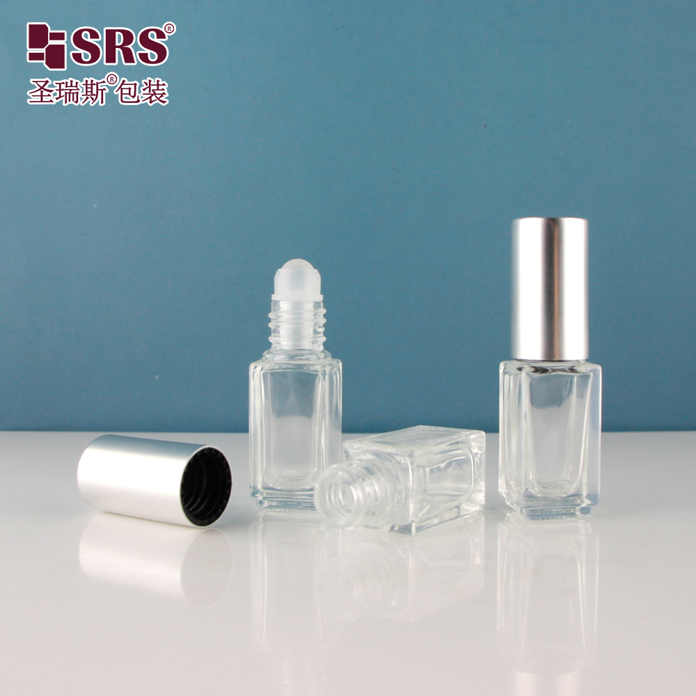 New Arrival 5ml Transparent Square Glass Roll On Essential Lip Oil Glass Bottle Package