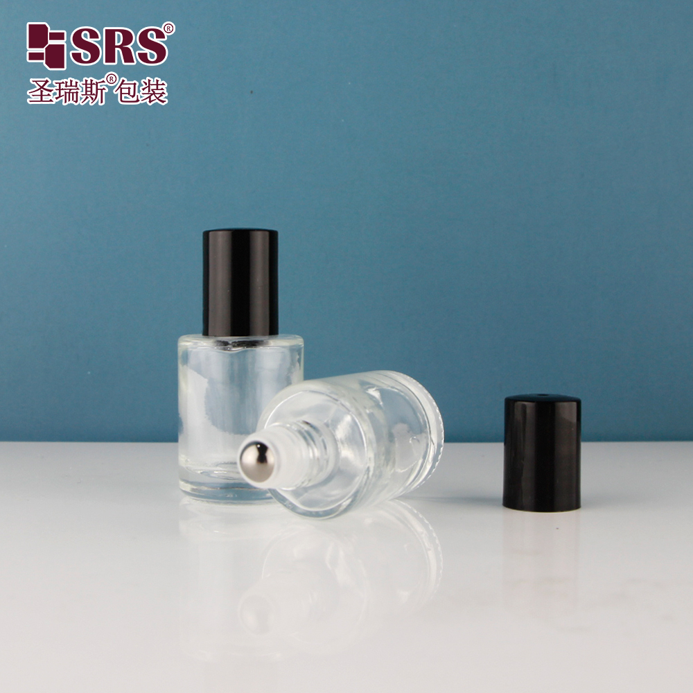 10ml Round Glass Bottle Steel Roller Ball Empty Perfume Essential Oil Roll On Bottle Shiny Gold Cap