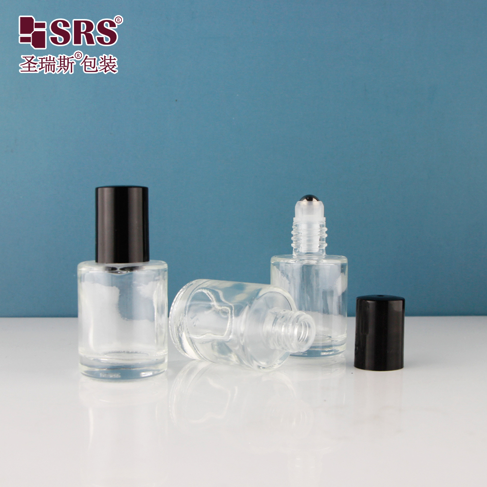 10ml Round Glass Bottle Steel Roller Ball Empty Perfume Essential Oil Roll On Bottle Shiny Gold Cap