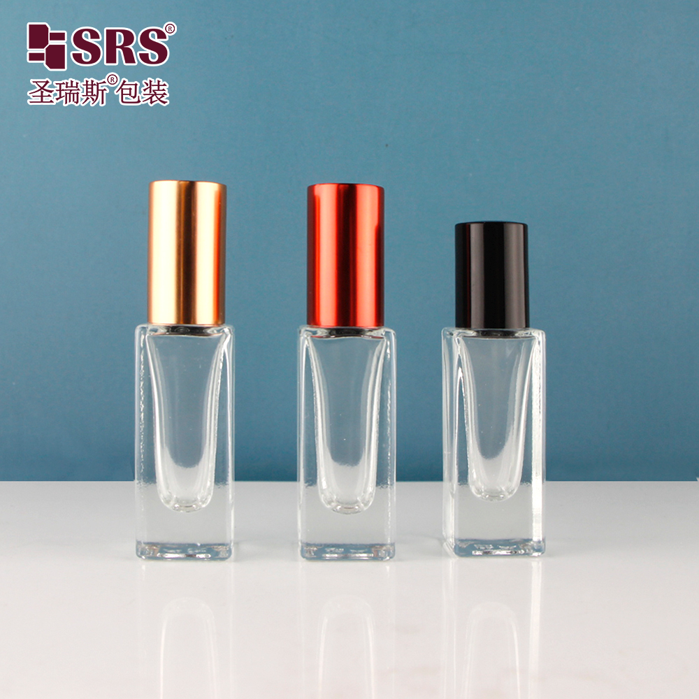 Empty Square Essential Oil Bottles Perfume Custom Color Clear 5ml Glass Roll On Bottle With Cap