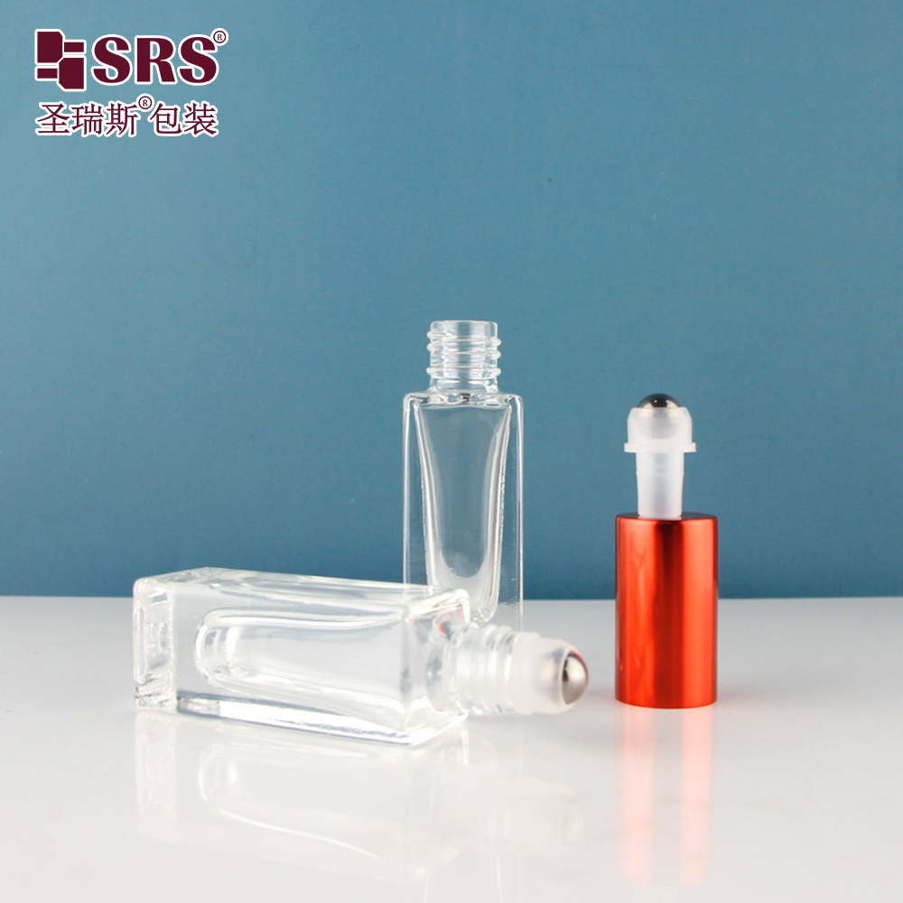 Empty Square Essential Oil Bottles Perfume Custom Color Clear 5ml Glass Roll On Bottle With Cap