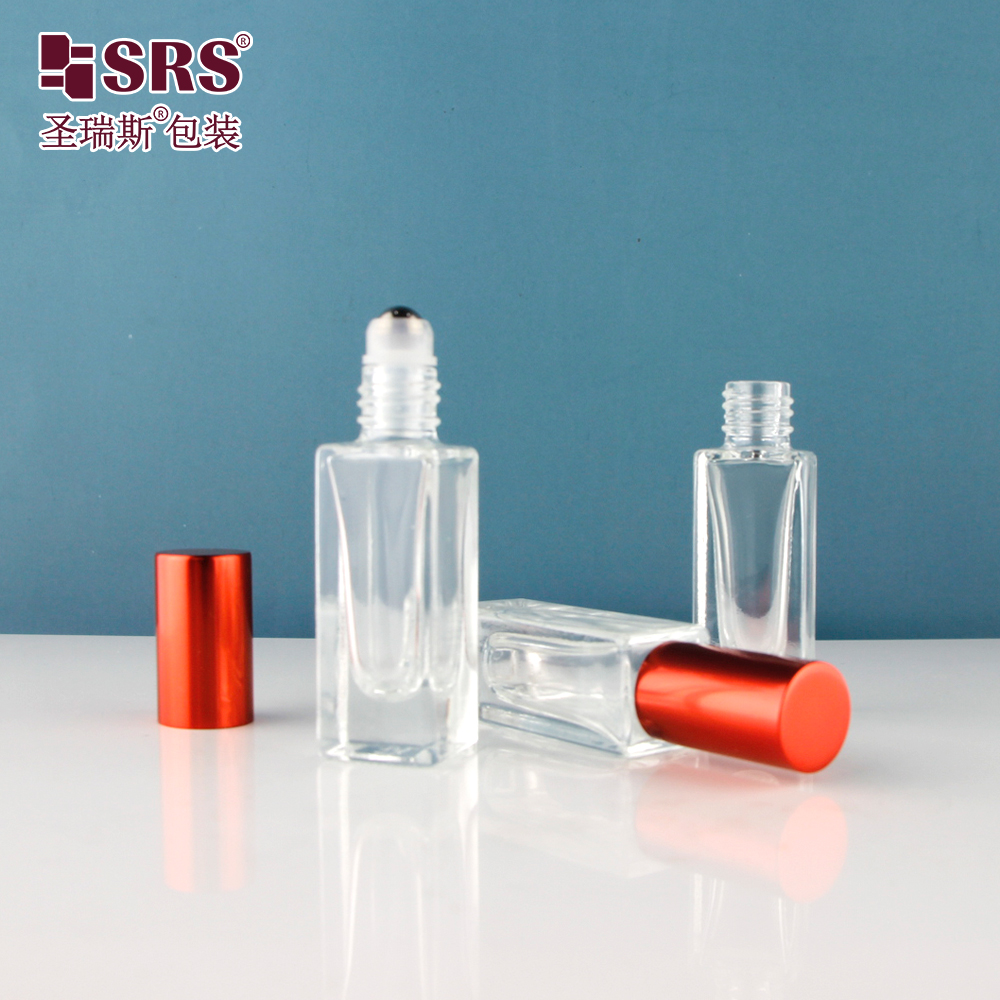 Empty Square Essential Oil Bottles Perfume Custom Color Clear 5ml Glass Roll On Bottle With Cap