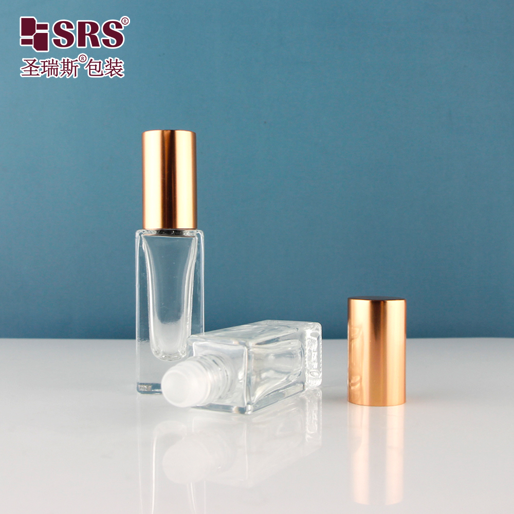 Empty Square Essential Oil Bottles Perfume Custom Color Clear 5ml Glass Roll On Bottle With Cap