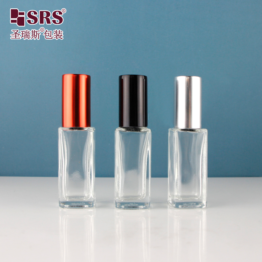 8ml Square Shape Transparent Slim Fragrance Oil Bottles Packaging Roller Ball Glass Bottle