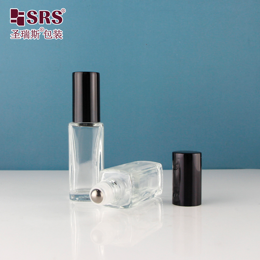 8ml Square Shape Transparent Slim Fragrance Oil Bottles Packaging Roller Ball Glass Bottle