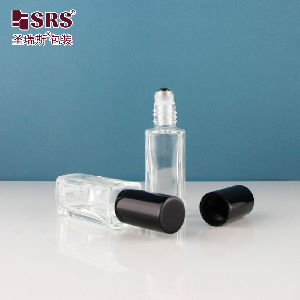 8ml Square Shape Transparent Slim Fragrance Oil Bottles Packaging Roller Ball Glass Bottle