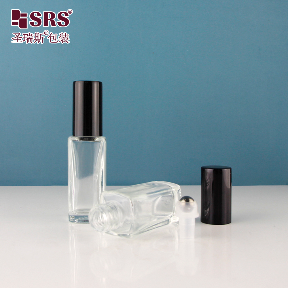 8ml Square Shape Transparent Slim Fragrance Oil Bottles Packaging Roller Ball Glass Bottle