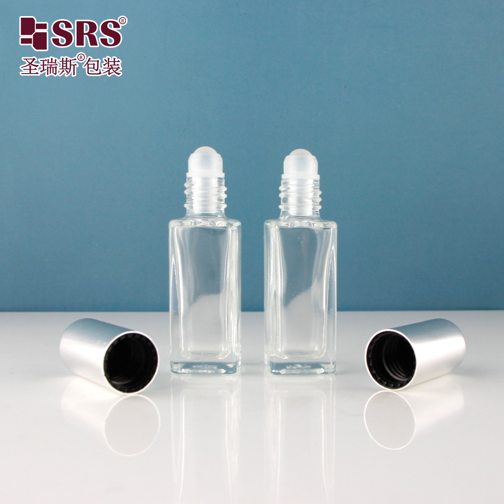 8ml Square Shape Transparent Slim Fragrance Oil Bottles Packaging Roller Ball Glass Bottle