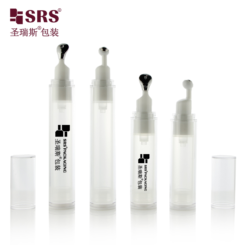 Transparent AS plastic 10ml eye cream bottle 15ml airless pump roller applicator empty packaging