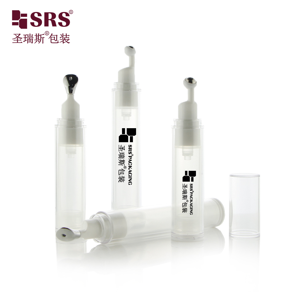 Transparent AS plastic 10ml eye cream bottle 15ml airless pump roller applicator empty packaging