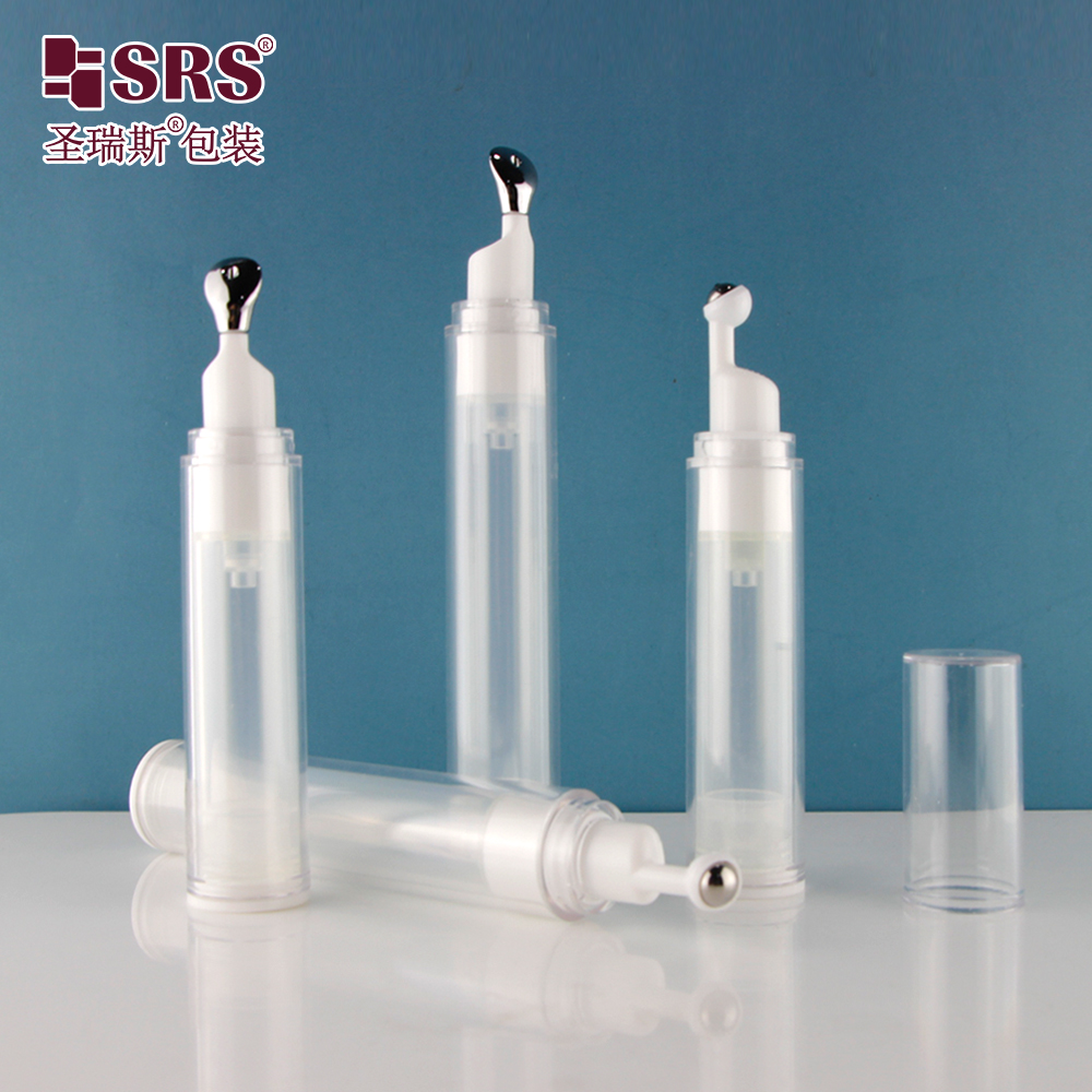 Transparent AS plastic 10ml eye cream bottle 15ml airless pump roller applicator empty packaging