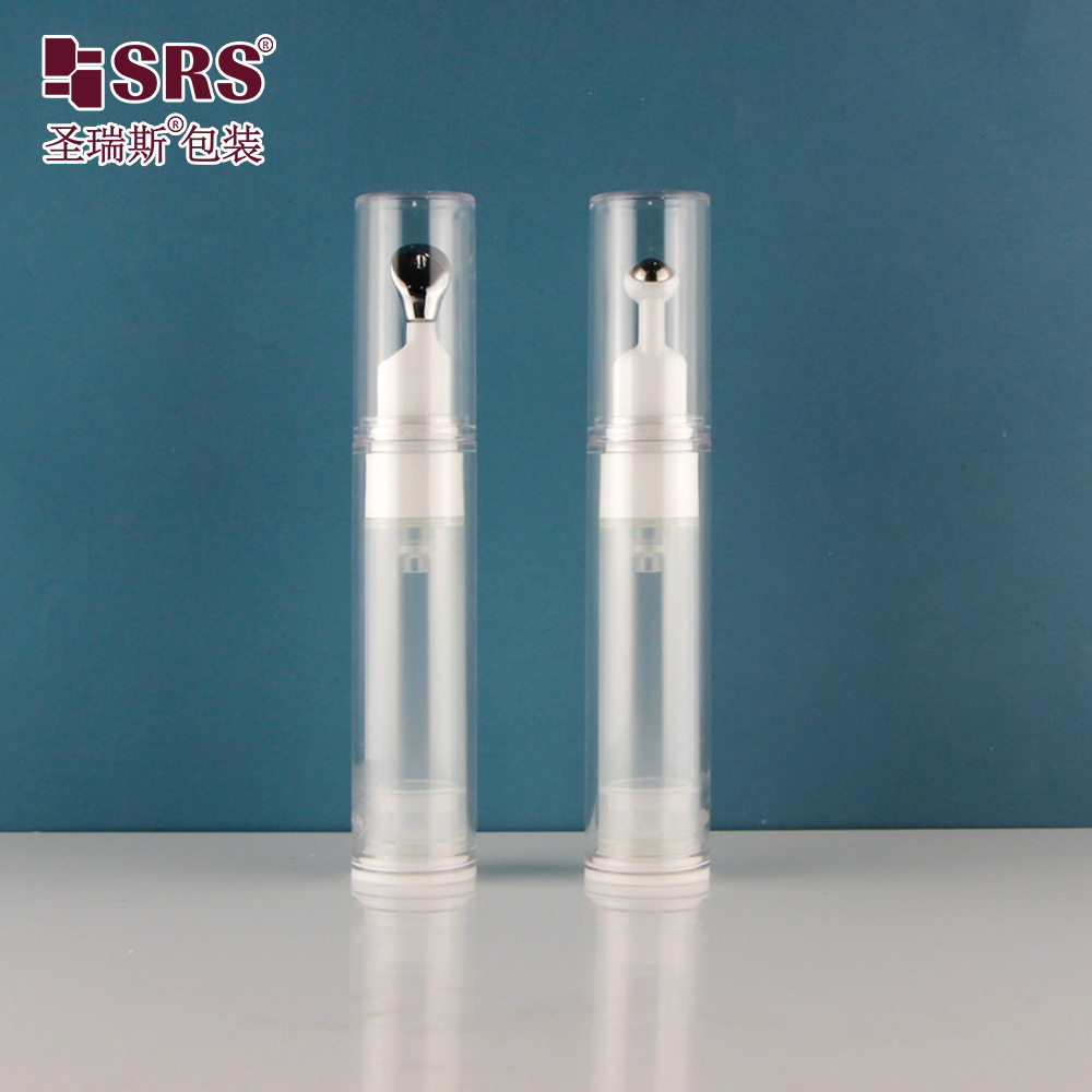 Transparent AS plastic 10ml eye cream bottle 15ml airless pump roller applicator empty packaging