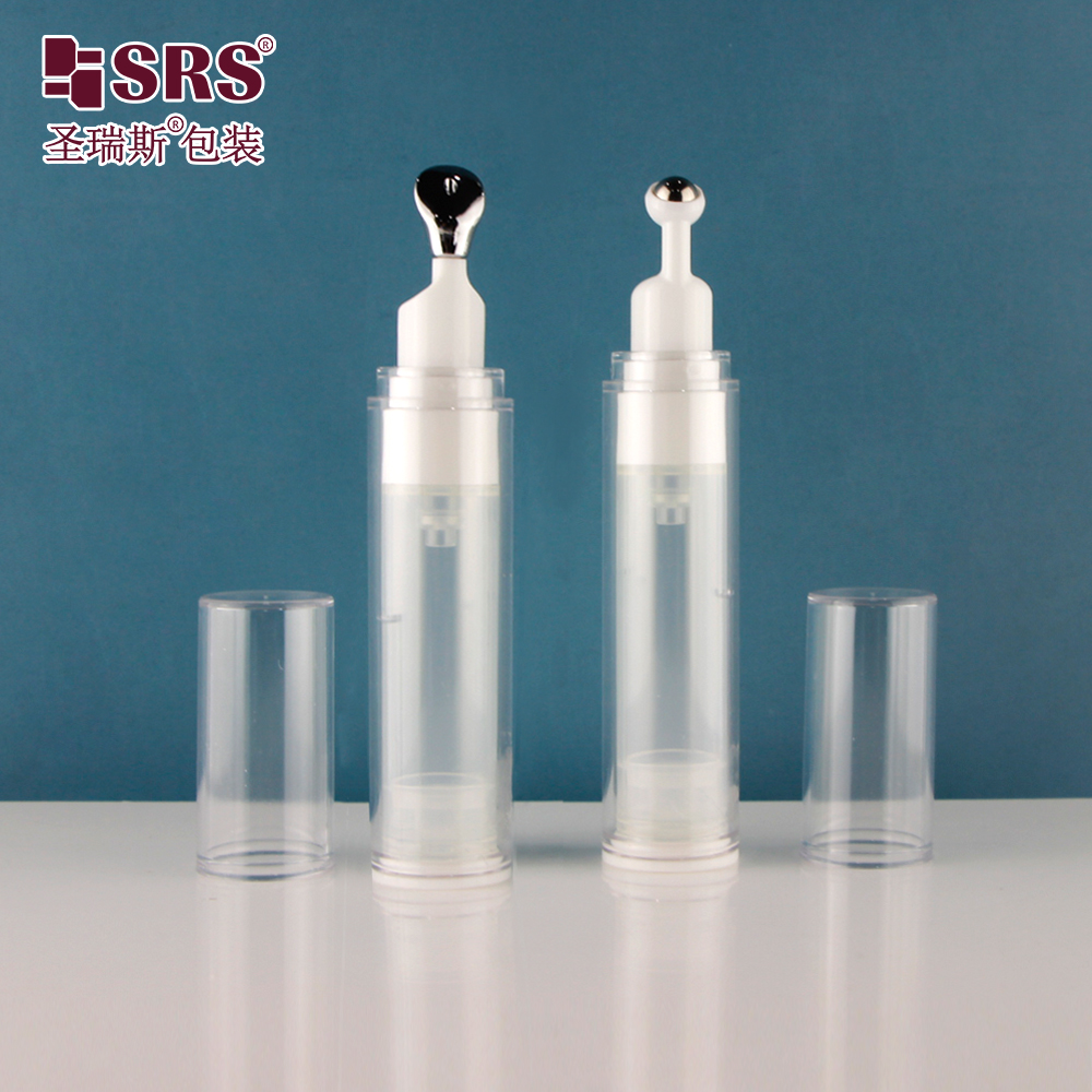 Transparent AS plastic 10ml eye cream bottle 15ml airless pump roller applicator empty packaging