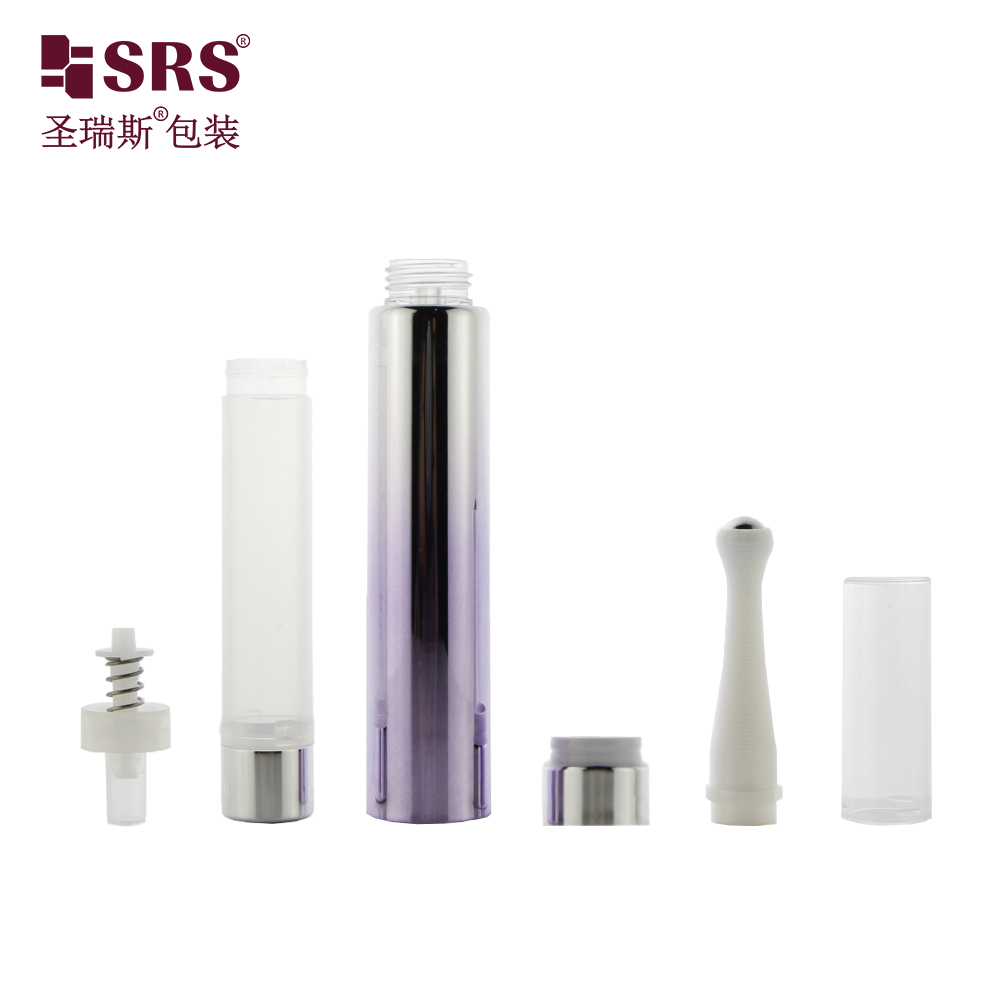 Custom 5ml Gradient Color Double Wall PETG Plastic Airless Press Eye Cream Roller Bottle