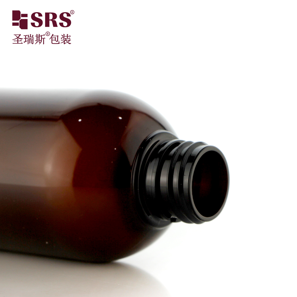 Round Shape Empty 400 ml PET Bottles Amber Color Round Shoulder Cosmetic Packaging