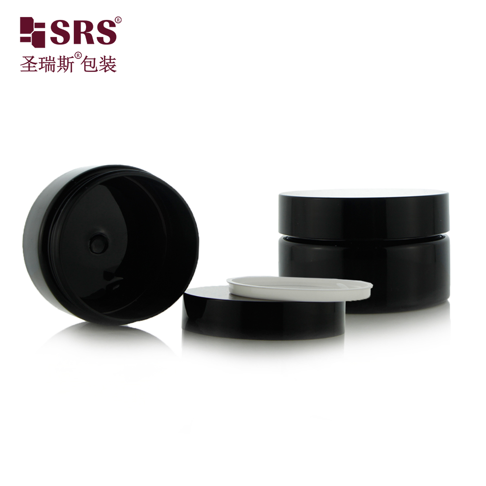 Factory Wholesale Custom Empty Glossy Matte Black 100ml PET Cosmetic Eye Face Cream Jar