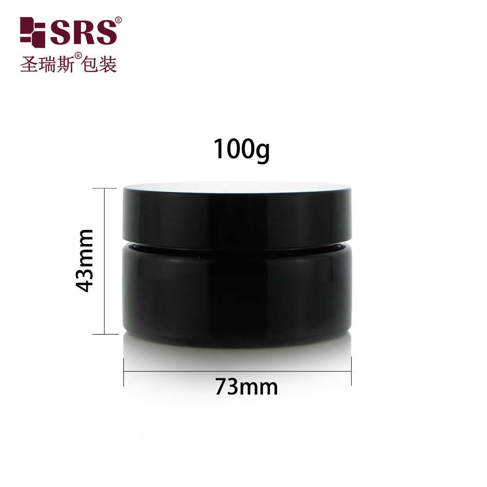 Factory Wholesale Custom Empty Glossy Matte Black 100ml PET Cosmetic Eye Face Cream Jar