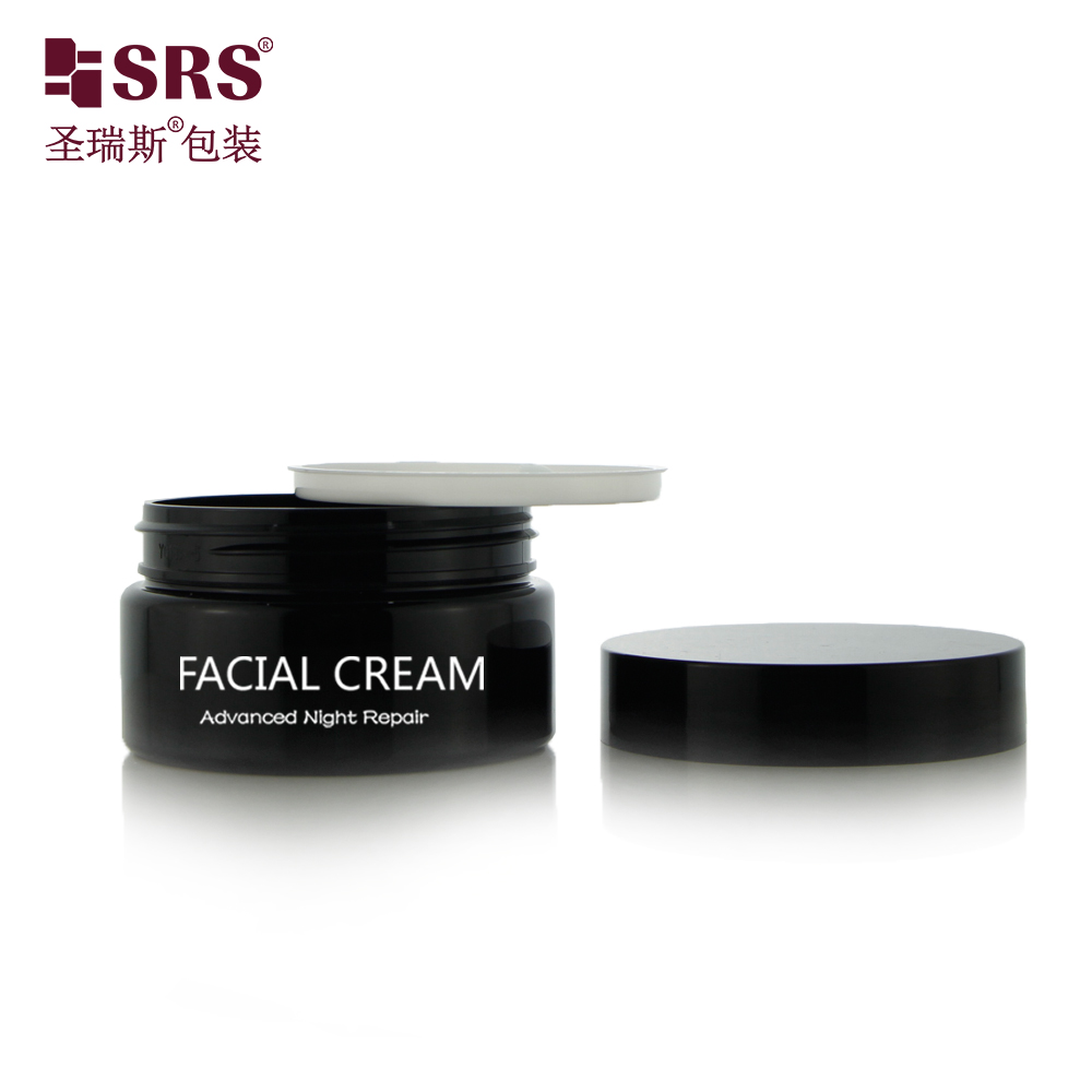 Factory Wholesale Custom Empty Glossy Matte Black 100ml PET Cosmetic Eye Face Cream Jar