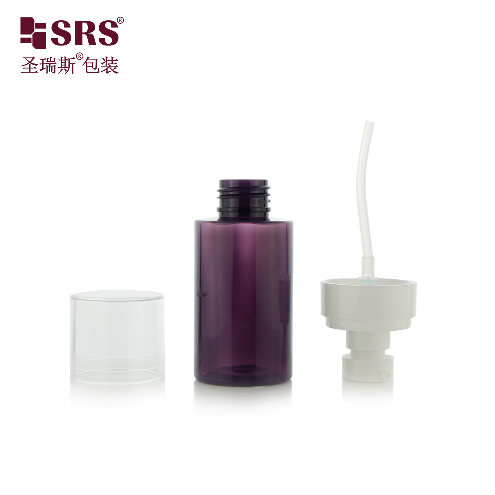 Cosmetic packaging customize color round shape pet plastic bottle with skincare lotion pump