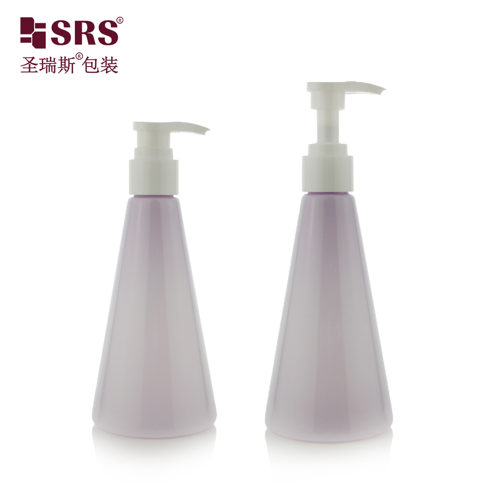 Triangle Shape Luxury Injection Violet Plastic Pump Custom Color Lotion PET Bottle