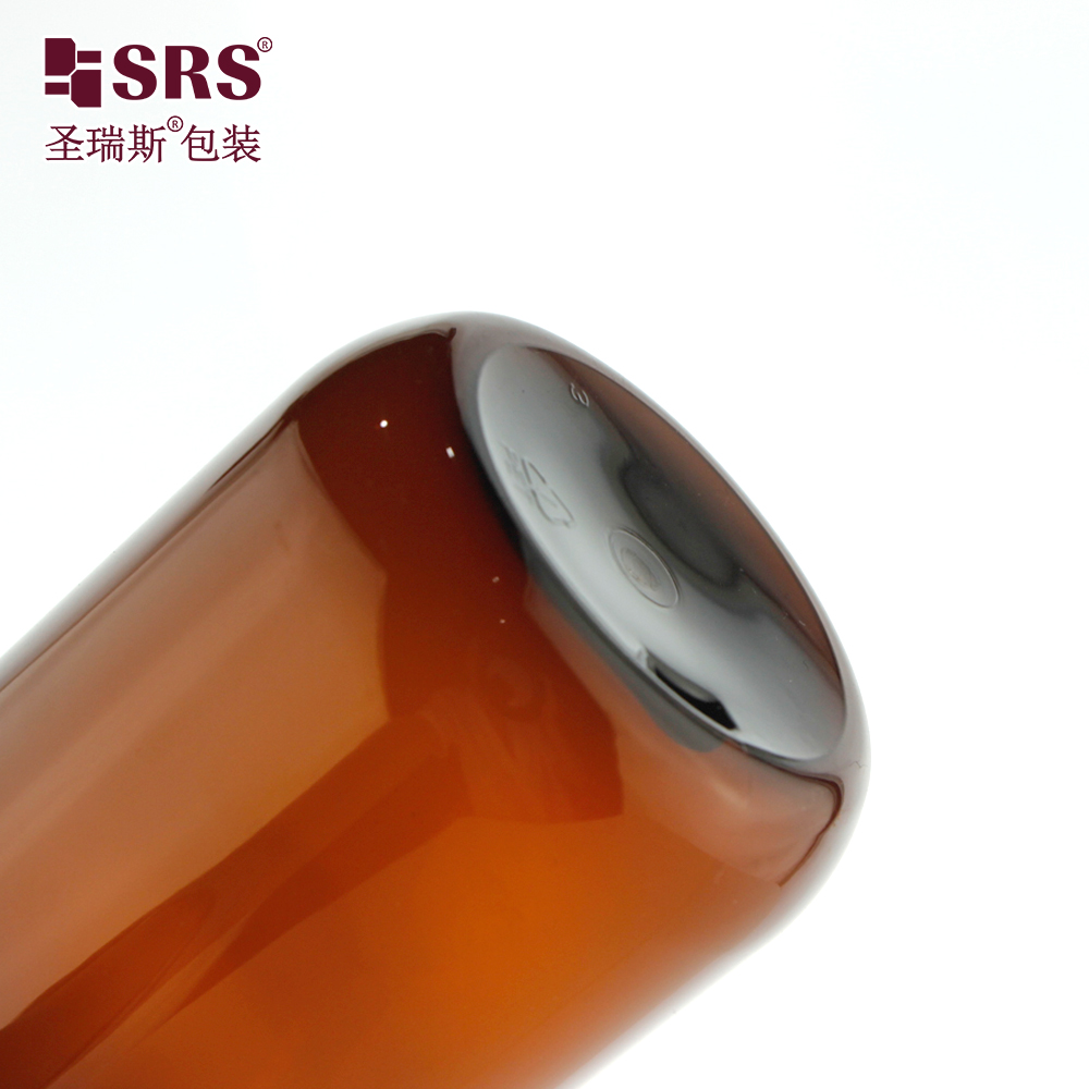 Plastic High Quality Round 500ml Plastic Amber PET Boston Bottle Screw Aluminum cap