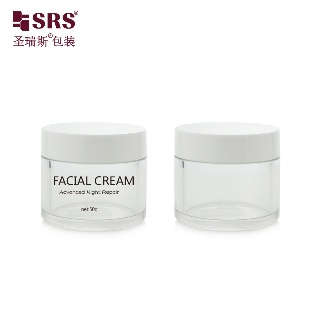 SRS Factory Eco-friendly Empty Plastic Cosmetic Skincare Packaging 15g~ 300g Mask Cream PET Jar With Disc